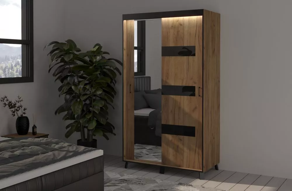 Skapis Tova ar LED · Ozols craft zelts · 120 × 61 × 215 cm
