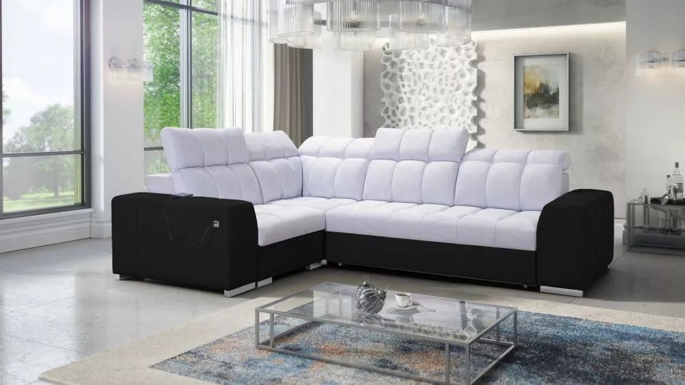 Dīvāns Pagano 2 Premium Standard · Gaiši pelēks + melns · 209 × 285 × 83 cm
