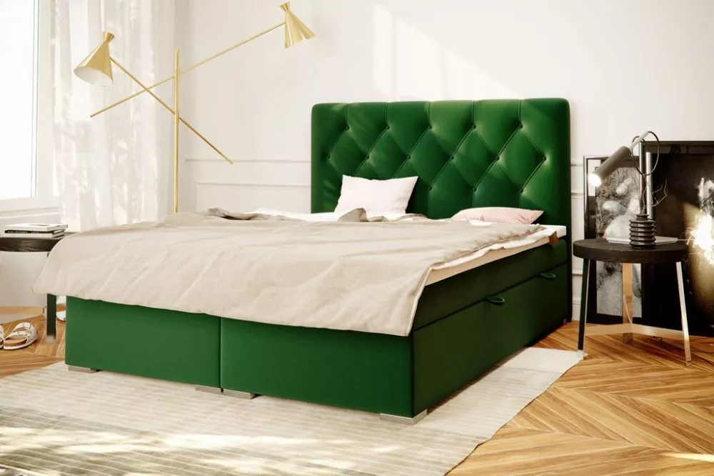 Gulta Roma Premium Boxspring Standard Guļamvietas platums: 160 cm, Guļamvietas garums: 200 cm, · Zaļš · 160 × 215 × 118 