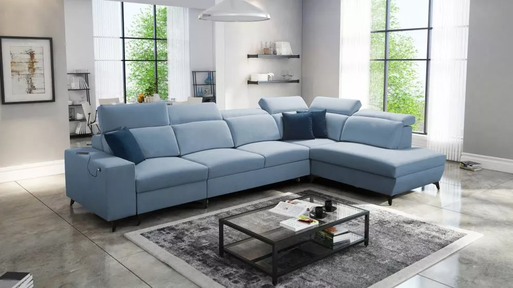 Dīvāns Bartone 11 Mix Standard · Gaiši zils · 224 × 359 × 83 cm