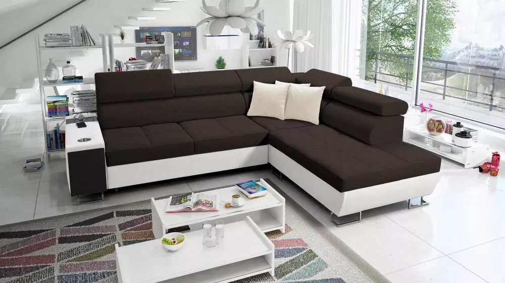 Dīvāns Morena 7 Premium Standard · Tumši brūns + balts · 221 × 283 × 84 cm