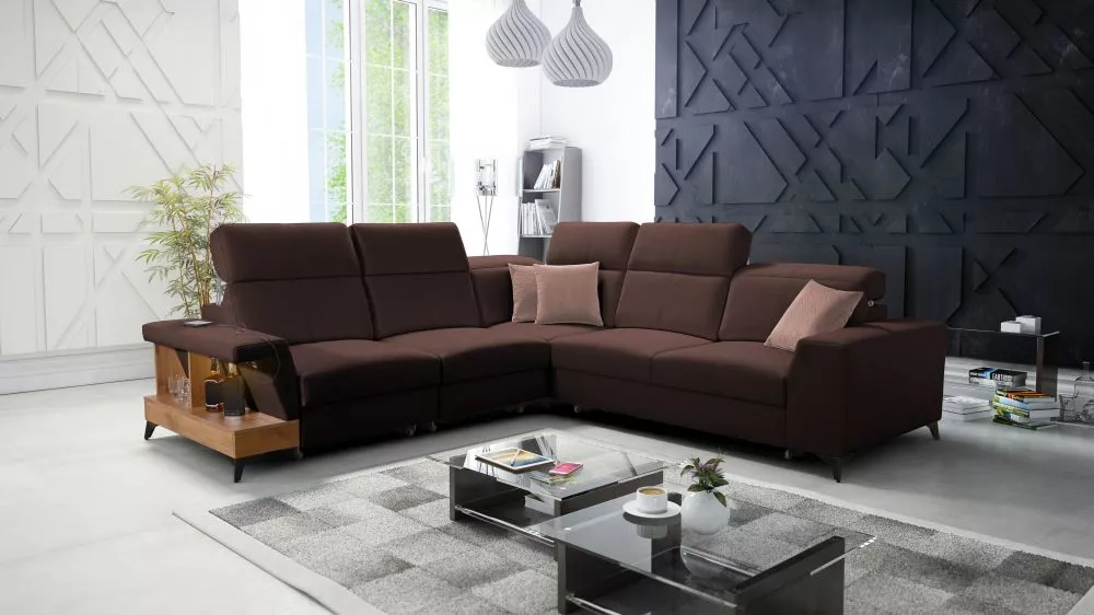 Dīvāns Belutti 3 Lancelot Standard ar LED · Tumši brūns · 288 × 288 × 84 cm