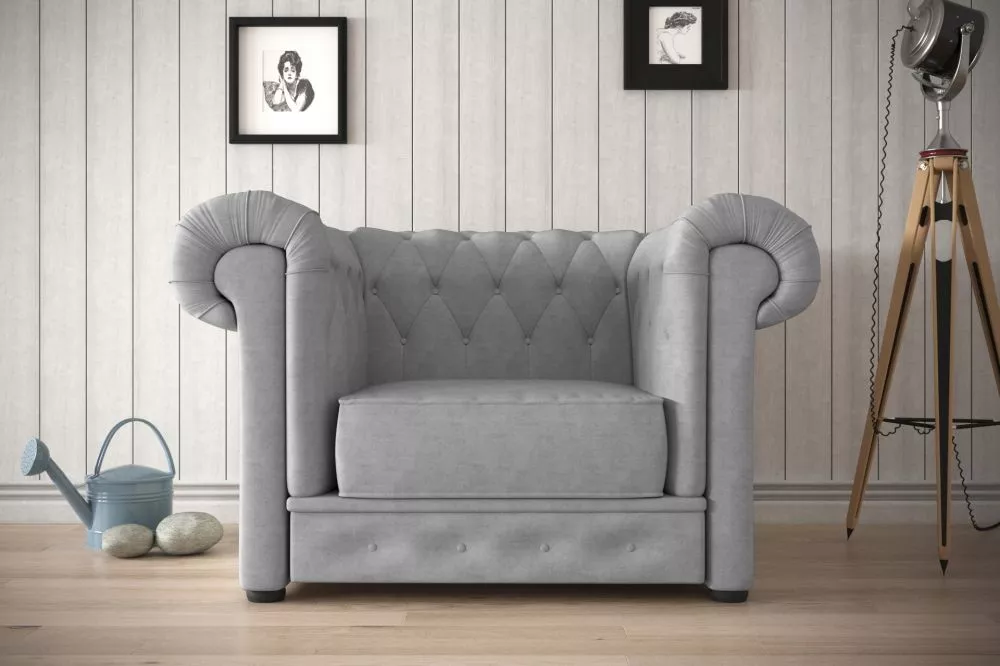Mīksts krēsls Manchester 1S Velvet Standard Sēdvietas dziļums: 57 cm, · Pelēks · 115 × 98 × 72 cm