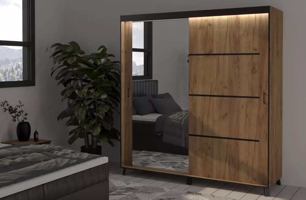 Skapis Gildo ar LED · Ozols craft zelts · 200 × 61 × 215 cm