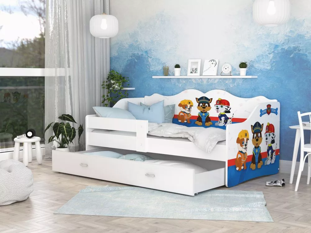 Bērnu gulta Neli Paw Patrol ar stelāžu Guļamvietas platums: 80 cm, Guļamvietas garums: 160 cm, · Balts · 85 × 163 × 65 c