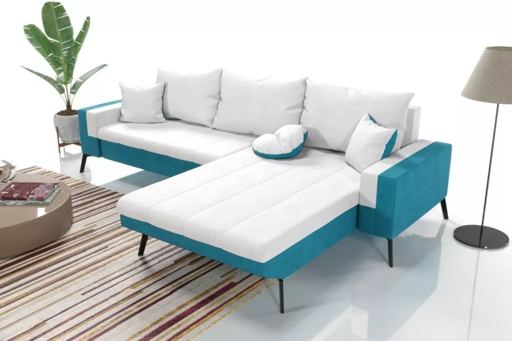 Dīvāns Austria Standard · Gaiši pelēks + tirkīzs · 142 × 255 × 76 cm