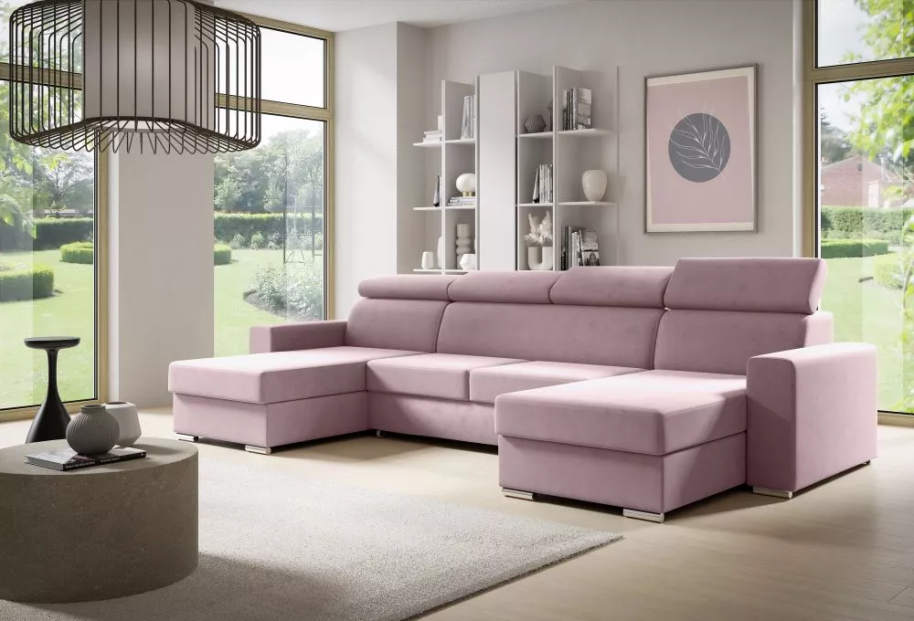Dīvāns Adela U standard · Rozā · 170 × 325 × 96 cm