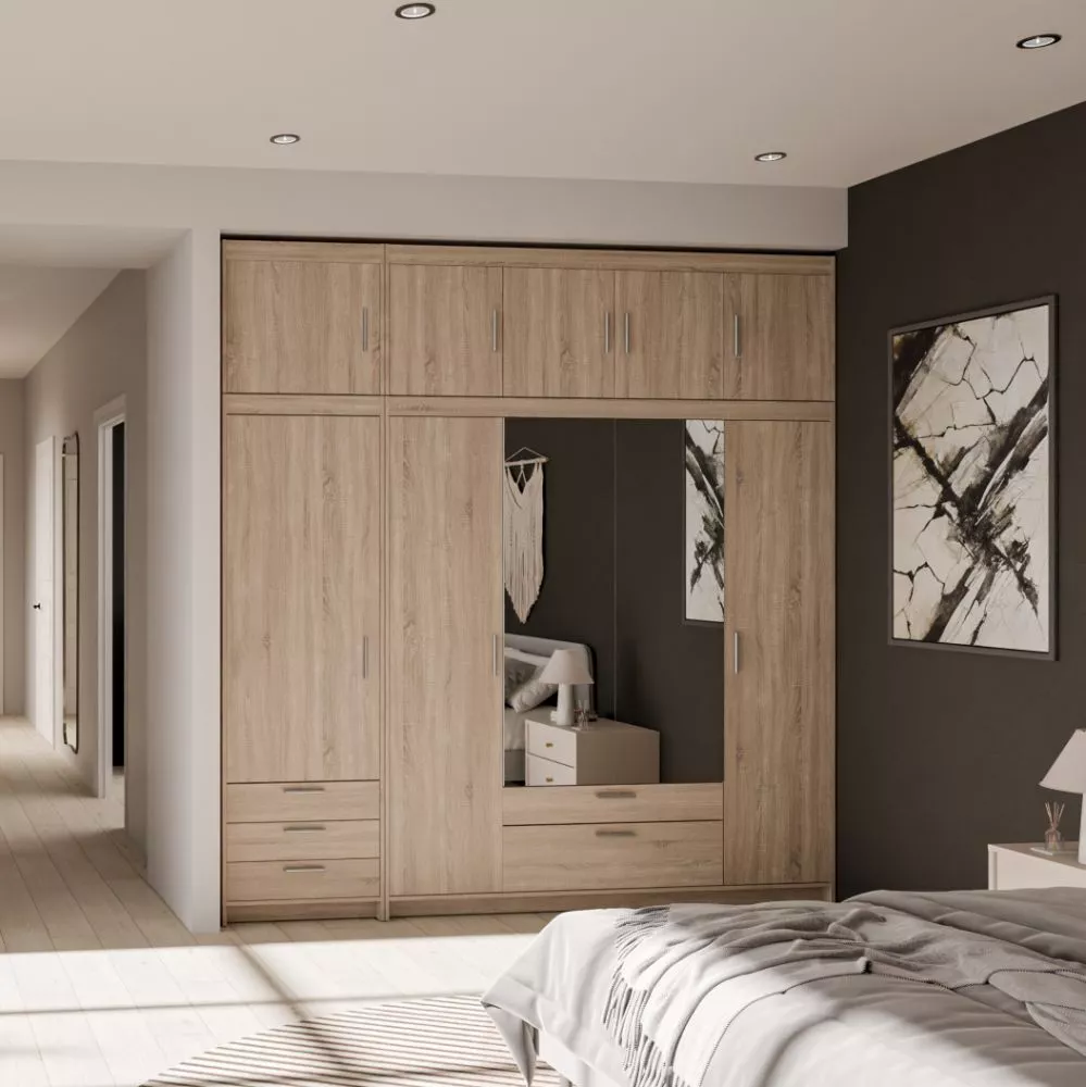 Skapis Elena 4D2S1D3S ar spoguli · Sonoma · 236.2 × 53 × 245.5 cm