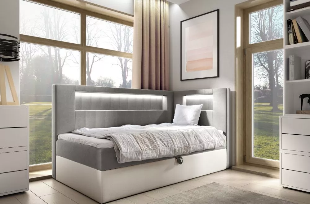 Gulta Gold 3 R Boxspring Standard ar LED Guļamvietas platums: 90 cm, Korpusa krāsa: balts, Guļamvietas garums: 200 cm, ·