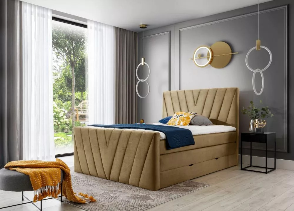 Gulta Candice Boxspring Lux standard Guļamvietas platums: 180 cm, Guļamvietas garums: 200 cm, · Gaiši brūns · 180 × 220 