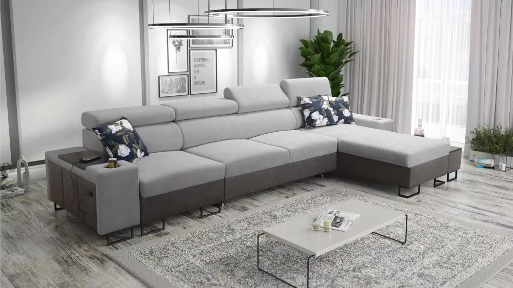 Dīvāns Melody 12 Maxi Premium Standard · Pelēks + grafīts · 182 × 366 × 84 cm