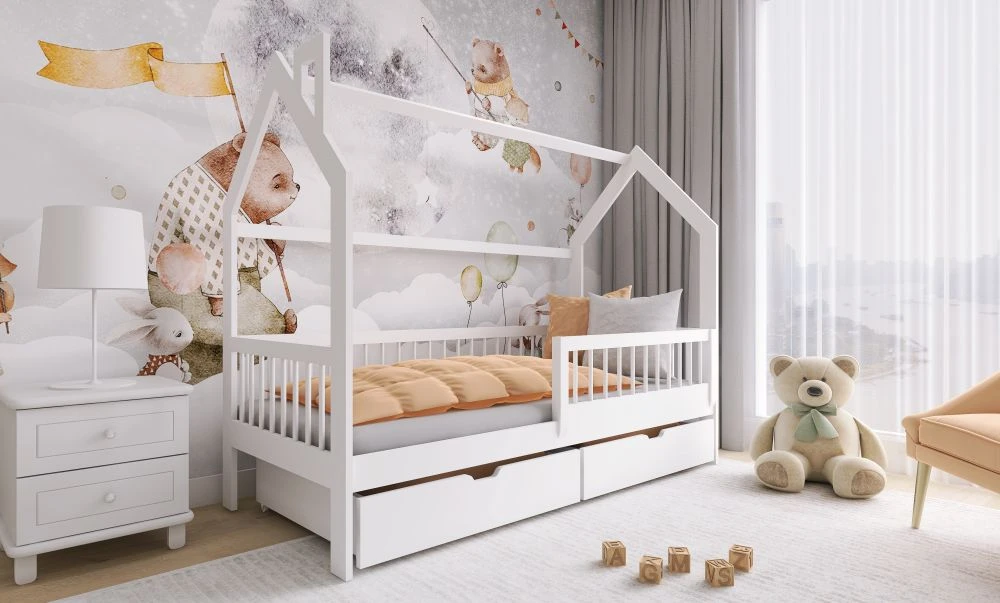 Bērnu gulta Oskar ar stelāžu Guļamvietas platums: 80 cm, Guļamvietas garums: 200 cm, · Balts · 86 × 204 × 148 cm