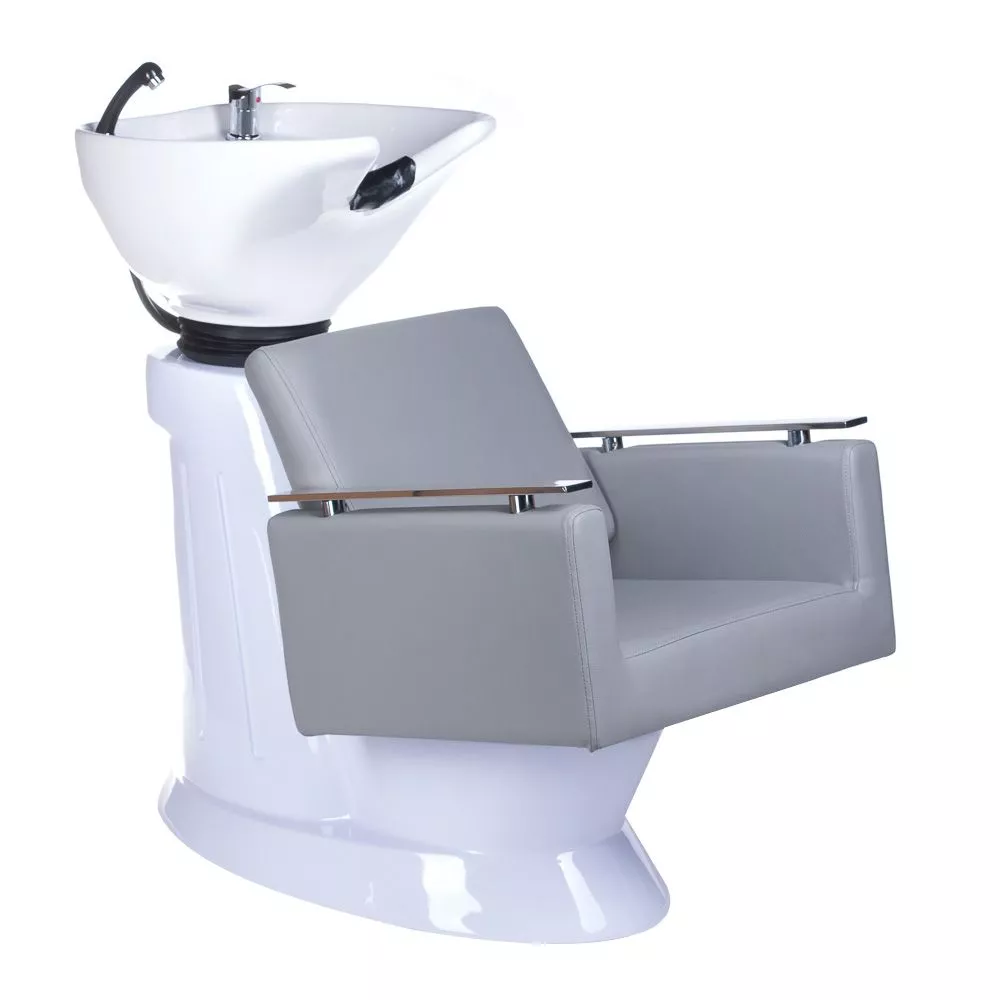 Frizieru izlietne BH-8025 Korpusa krāsa: balts, Elementu krāsa: pelēks, Ar krēslu: 1, Apdares materiāls: eko āda, · 103 