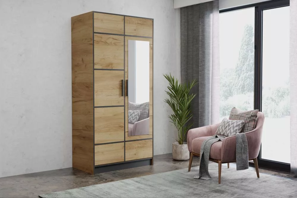 Skapis Roj Loft · Ozols craft zelts · 104 × 39 × 205 cm