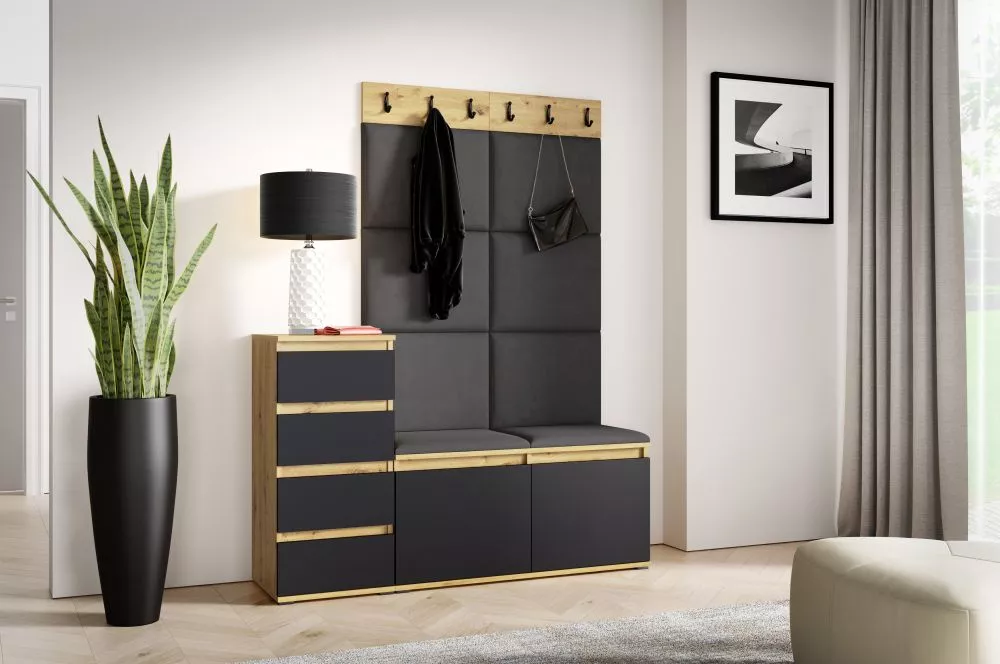 Apavu plaukts Emi 34 Trinity Korpusa krāsa: ozols artisan + melns, · 130 × 184.5 × 40 cm