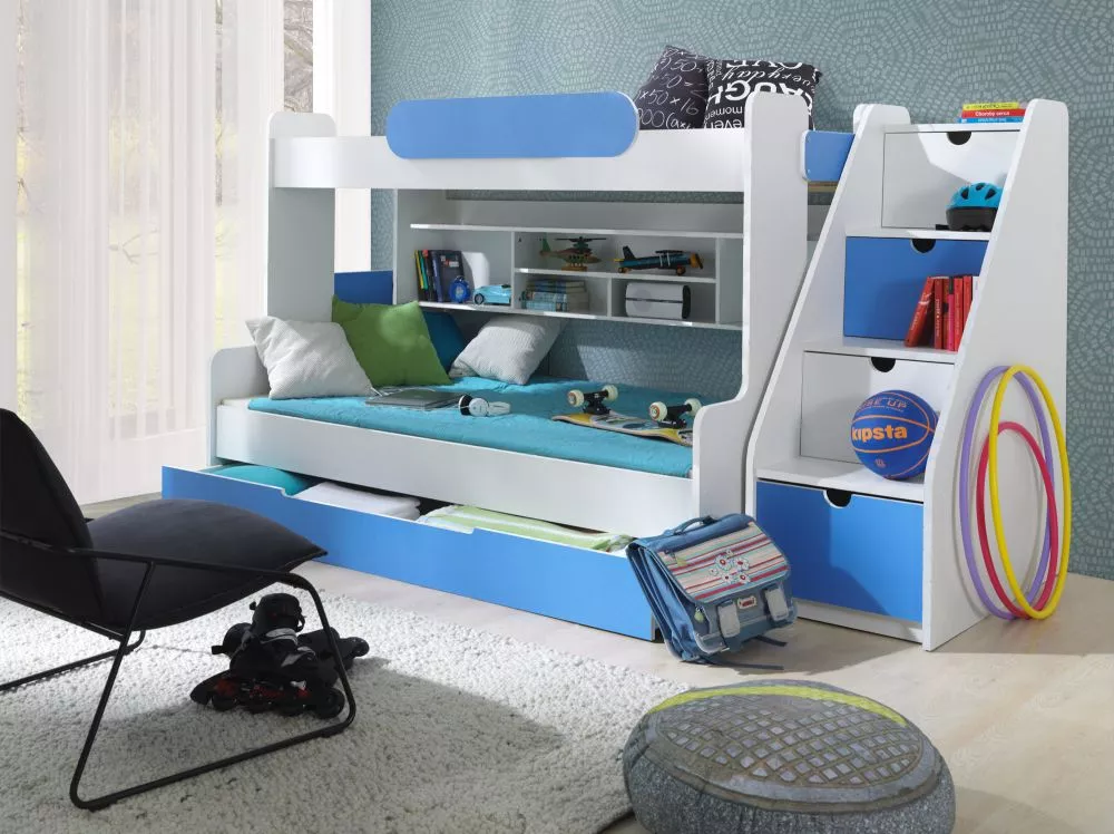 Bērnu gulta Segan ar stelāžām Guļamvietas platums: 90 cm, Guļamvietas garums: 200 cm, · 130 × 262 × 145 cm