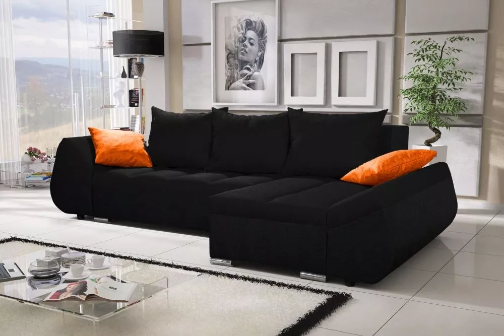 Dīvāns Korfu Standard · Melns + oranžs · 140 × 251 × 90 cm