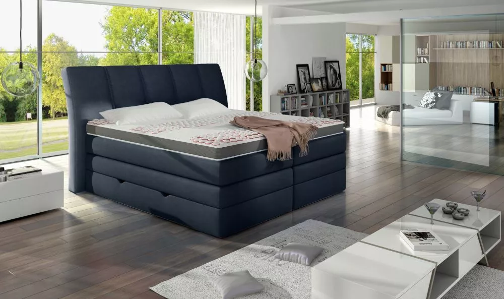 Gulta Korfu hard-top Boxspring Standard Guļamvietas platums: 160 cm, Guļamvietas garums: 200 cm, · Tumši zils · 177 × 22