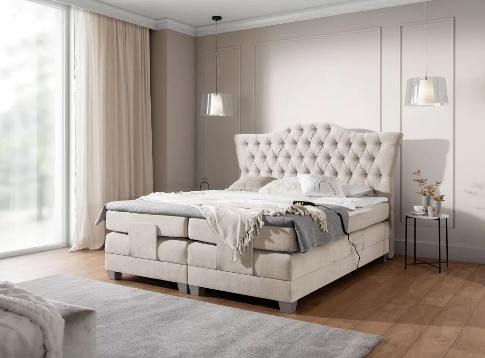 Gulta London Electric Boxspring Standard Guļamvietas platums: 160 cm, Guļamvietas garums: 237 cm, · Gaiši bēšs · 186 × 2