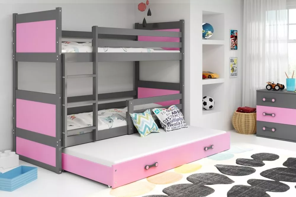 Bērnu gulta Rico Triple Graphite ar stelāžu Guļamvietas platums: 90 cm, Guļamvietas garums: 190 cm, · 97 × 195 × 154 cm