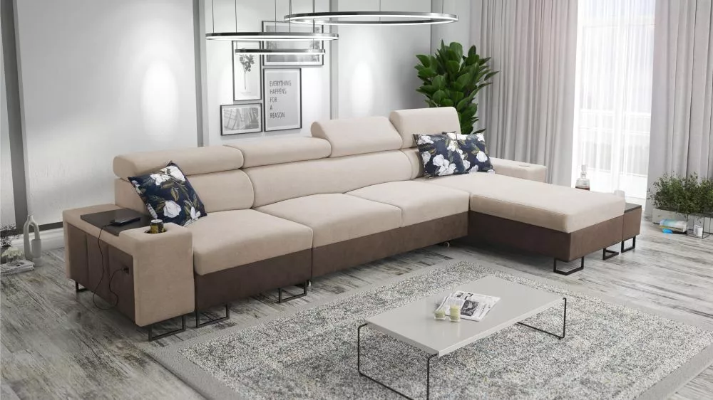 Dīvāns Melody 12 Mini Premium Standard · Gaiši brūns + tumši brūns · 170 × 347 × 84 cm