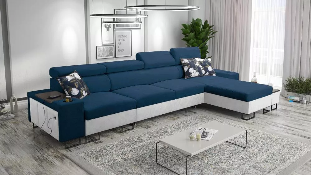 Dīvāns Melody 12 Mini Premium Standard · Zils + balts · 170 × 347 × 84 cm