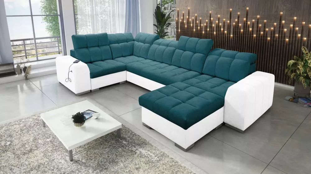 Dīvāns Pagano 4 Premium Standard · Tirkīzs + balts · 210 × 362 × 83 cm