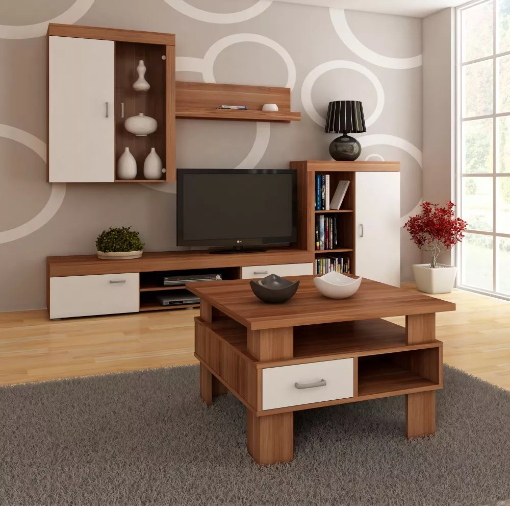Žurnālgalds Gamma Galda virsmas biezums: 2.5 cm, · Plūmju + balts · 80 × 80 × 52 cm