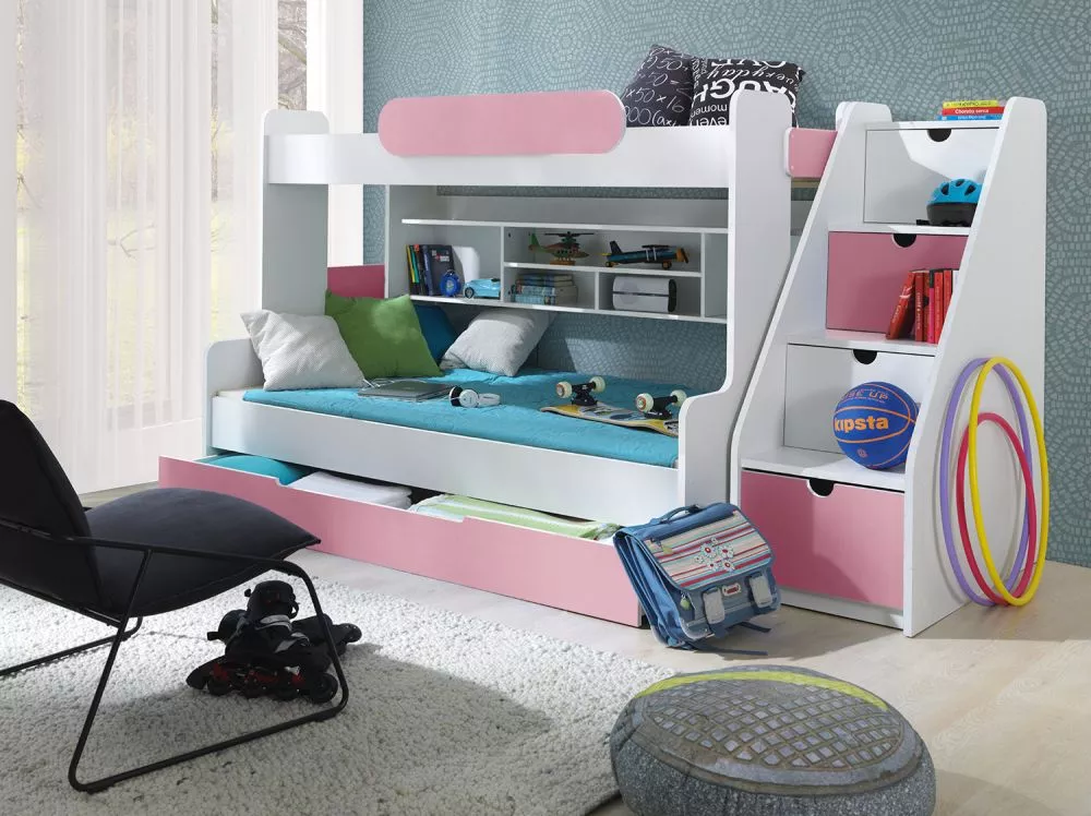 Bērnu gulta Segan ar stelāžām Guļamvietas platums: 90 cm, Guļamvietas garums: 200 cm, · 130 × 262 × 145 cm