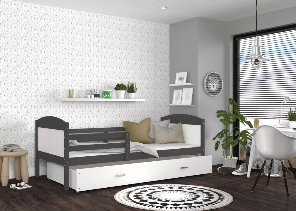 Bērnu gulta Mateusz P MDF 90x200 ar stelāžu Guļamvietas platums: 90 cm, Guļamvietas garums: 200 cm, · 96 × 208 × 78.5 cm