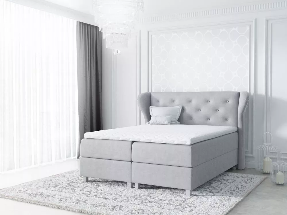 Gulta Bakarat Boxspring Standard Guļamvietas platums: 180 cm, Guļamvietas garums: 200 cm, · Gaiši pelēks · 204 × 212 × 1