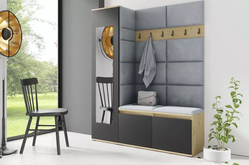 Apavu plaukts Emi 14 Trinity Korpusa krāsa: ozols artisan + melns, · 145 × 185 × 40 cm
