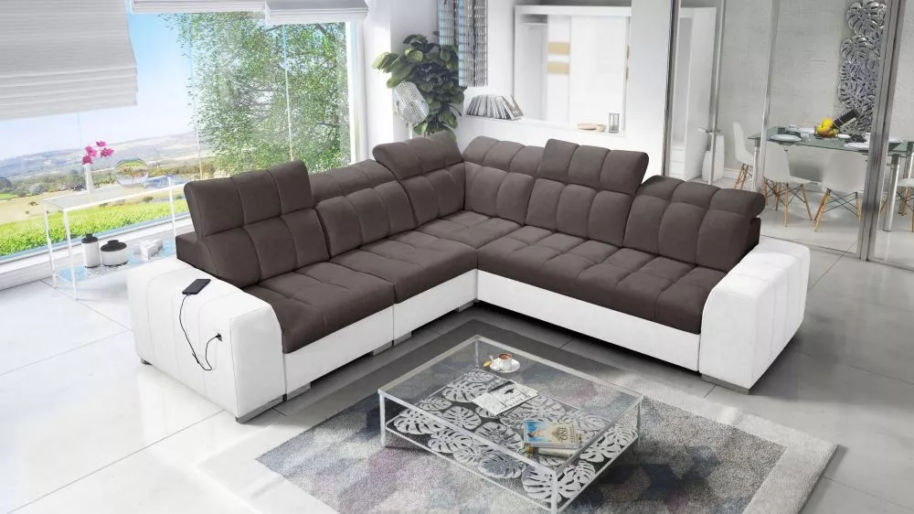 Dīvāns Pagano 3 Premium Standard · Tumši brūns + balts · 285 × 285 × 83 cm