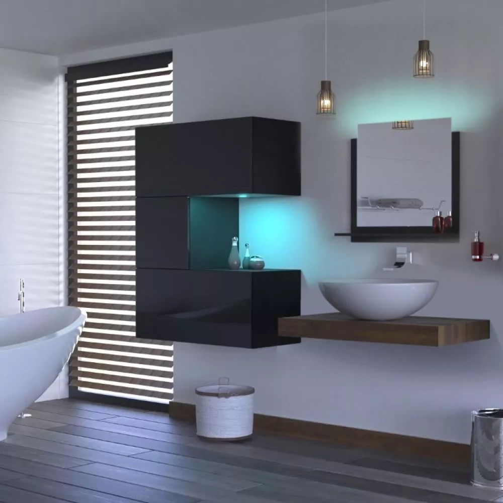 Vannas istabas komplekts Alius 45 gloss ar LED · Melna · 114 × 35 cm
