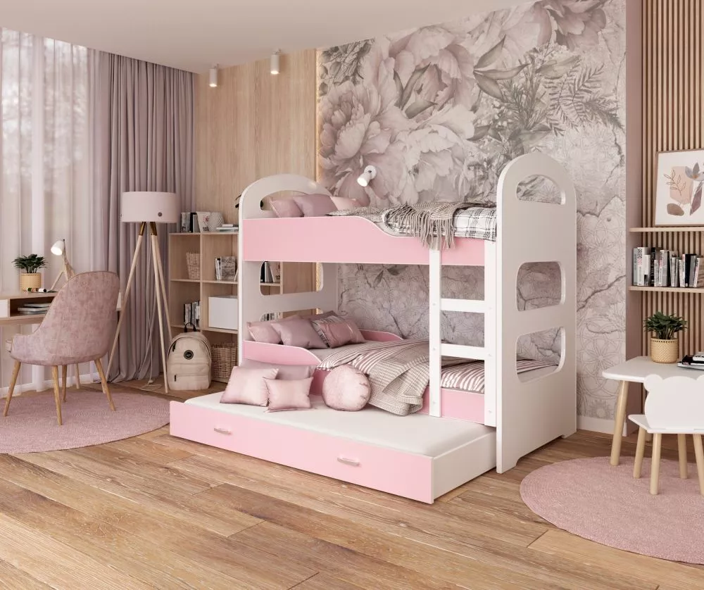 Bērnu gulta Dominik 3 80x190 ar stelāžām Guļamvietas platums: 80 cm, Guļamvietas garums: 190 cm, · 87 × 198 × 166 cm