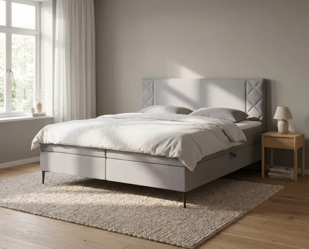 Gulta Portes Boxspring Standard Guļamvietas platums: 140 cm, Guļamvietas garums: 200 cm, · Pelēks · 140 × 210 × 105 cm