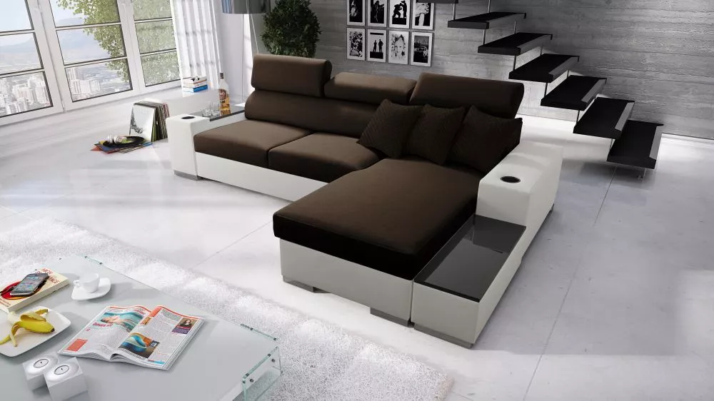 Dīvāns Perseo 1 Mini Eco Standard · Tumši brūns + balts · 170 × 274 × 95 cm
