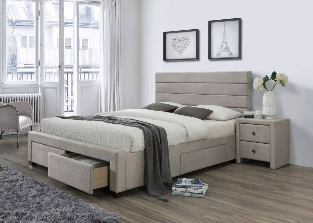 Gulta Kayleon 160x200 ar stelāžu Guļamvietas platums: 160 cm, Guļamvietas garums: 200 cm, · Bēšs · 165 × 217 × 111 cm