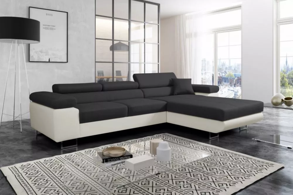 Dīvāns Alvaro standard · Tumši pelēks + balts · 202 × 307 × 90 cm