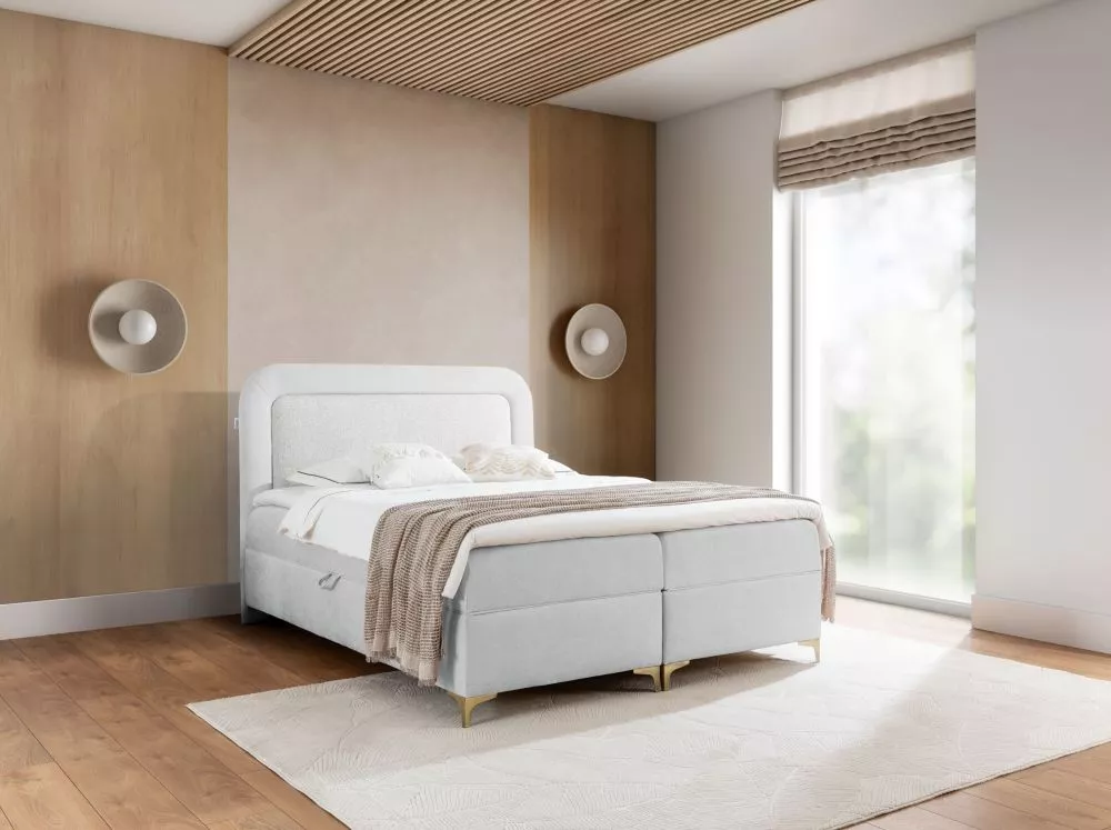 Gulta Esito Boxspring Standard Guļamvietas platums: 160 cm, Guļamvietas garums: 200 cm, · Gaiši pelēks + sudraba · 164 ×