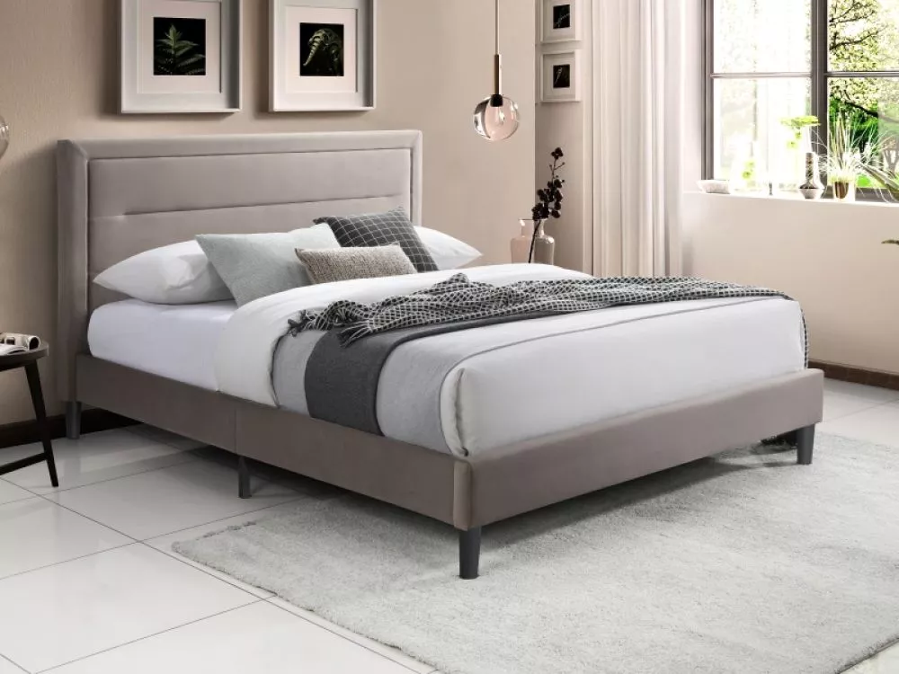 Gulta Malaga Velvet ar stelāžu Guļamvietas platums: 140 cm, Guļamvietas garums: 200 cm, · Tumši bēšs · 145 × 219 × 108 c
