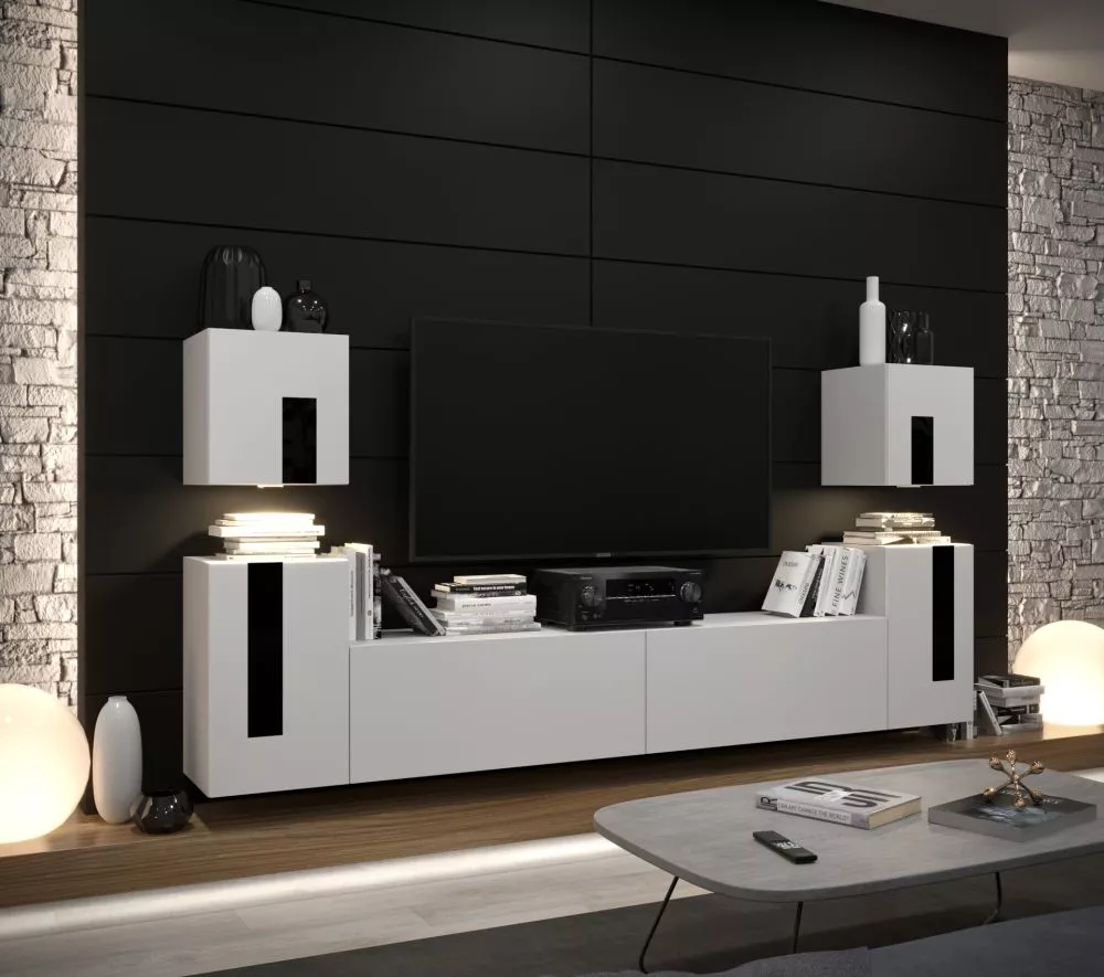Sekcija New Concept C84 ar LED · Balts · 256 × 35 × 120 cm