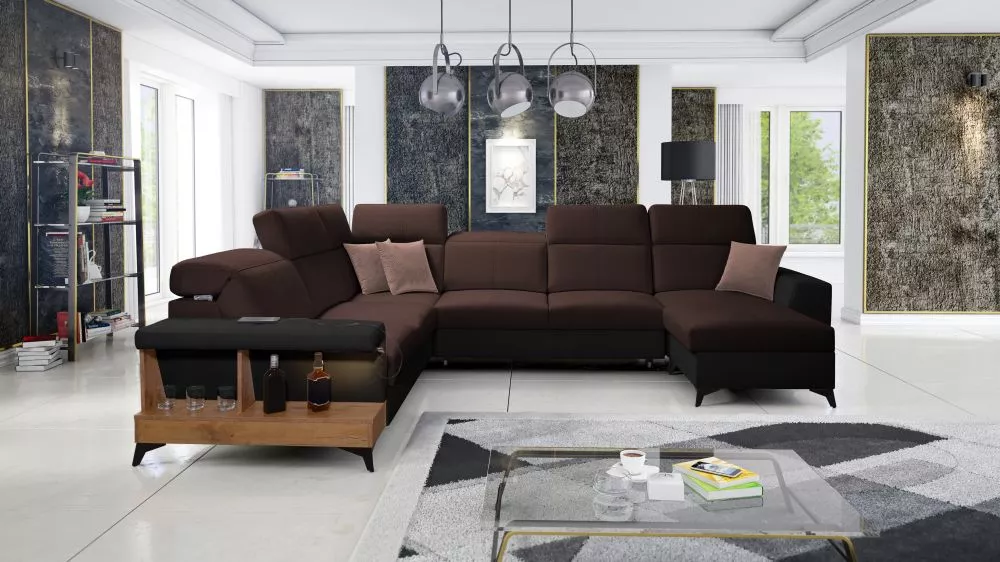 Dīvāns Belutti 8 Lancelot Standard · Tumši brūns + melns · 288 × 362 × 84 cm