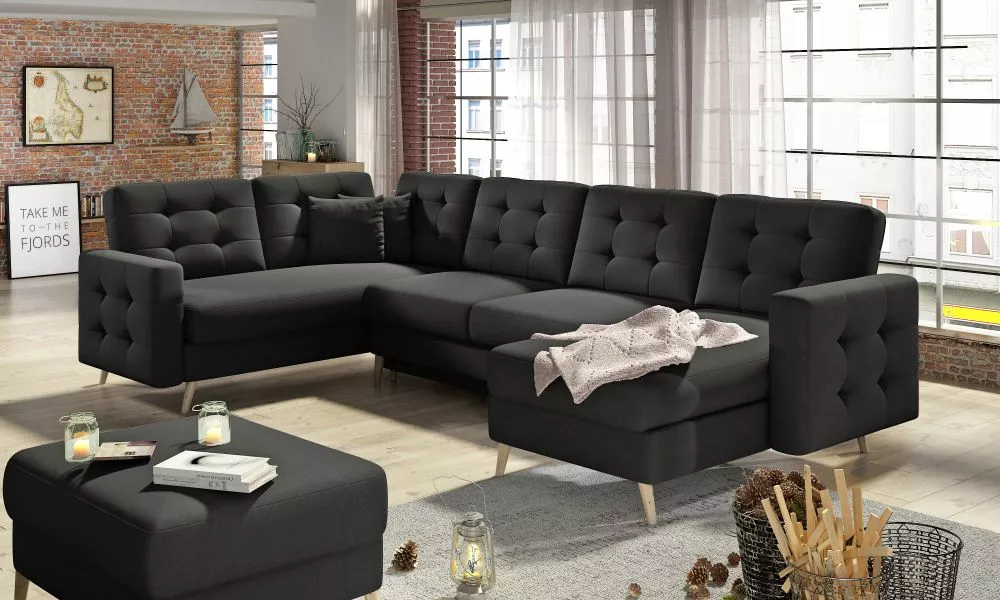 Dīvāns Asgard U standard · Melns · 202 × 320 × 90 cm