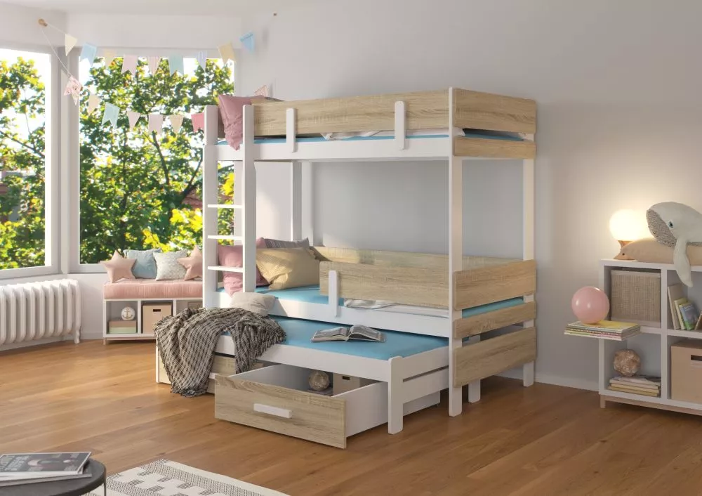 Bērnu gulta Etapo White ar stelāžam Guļamvietas platums: 90 cm, Guļamvietas garums: 200 cm, · 103 × 208 × 171 cm
