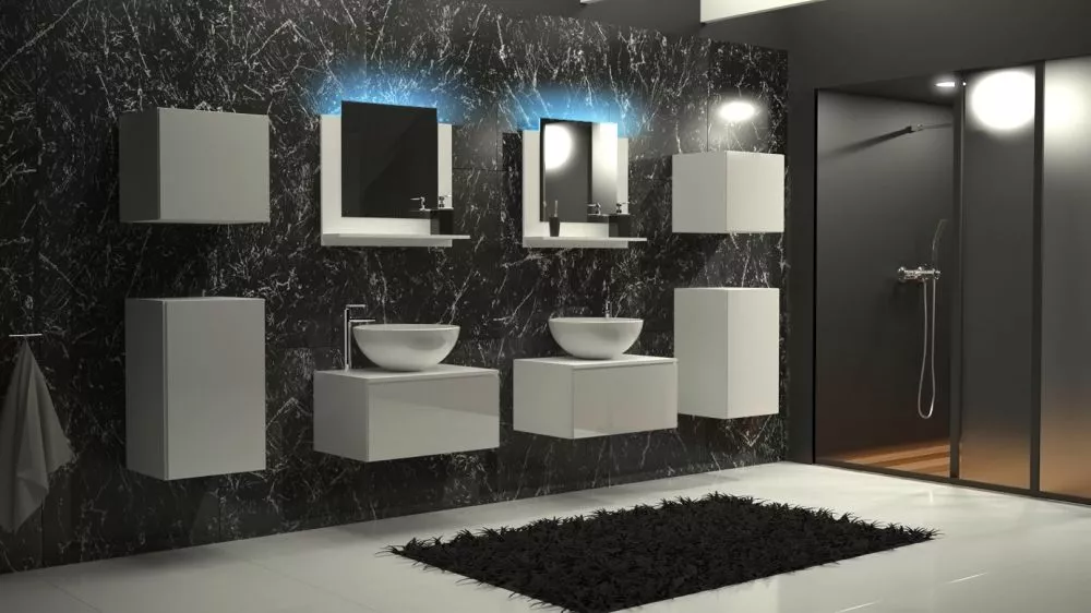 Vannas istabas komplekts Alius 36 gloss ar LED · Balts · 160 × 284 × 42 cm