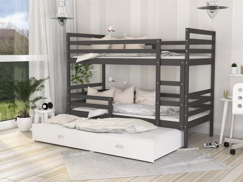 Bērnu gulta Jacek 3 MDF 90x200 ar stelāžām Guļamvietas platums: 90 cm, Guļamvietas garums: 200 cm, · 96 × 208 × 158 cm