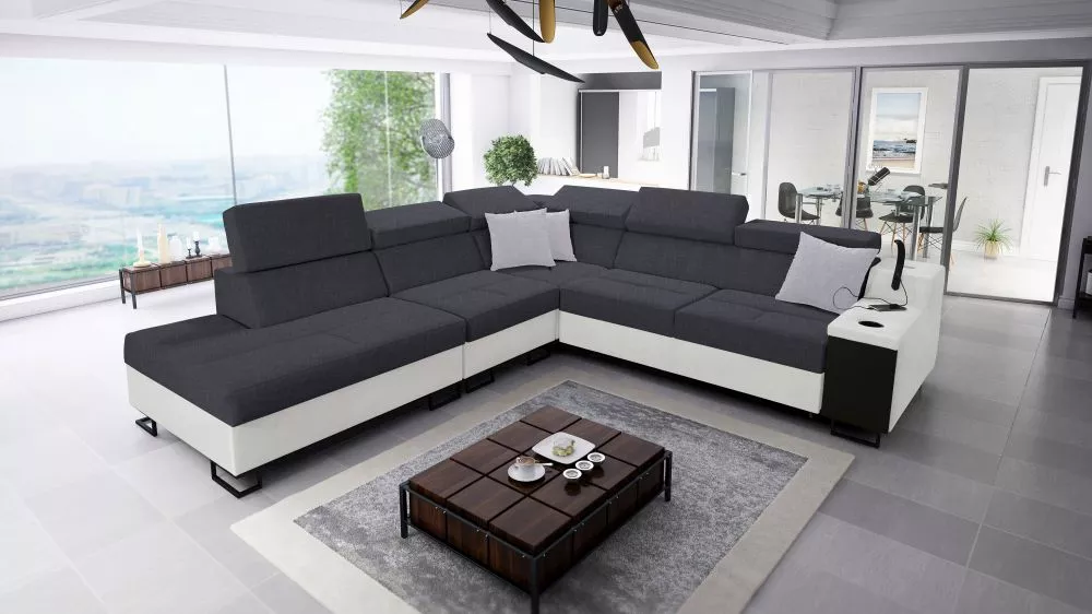 Dīvāns Alicante 9 Standard · Tumši pelēks + balts · 287 × 300 × 81 cm