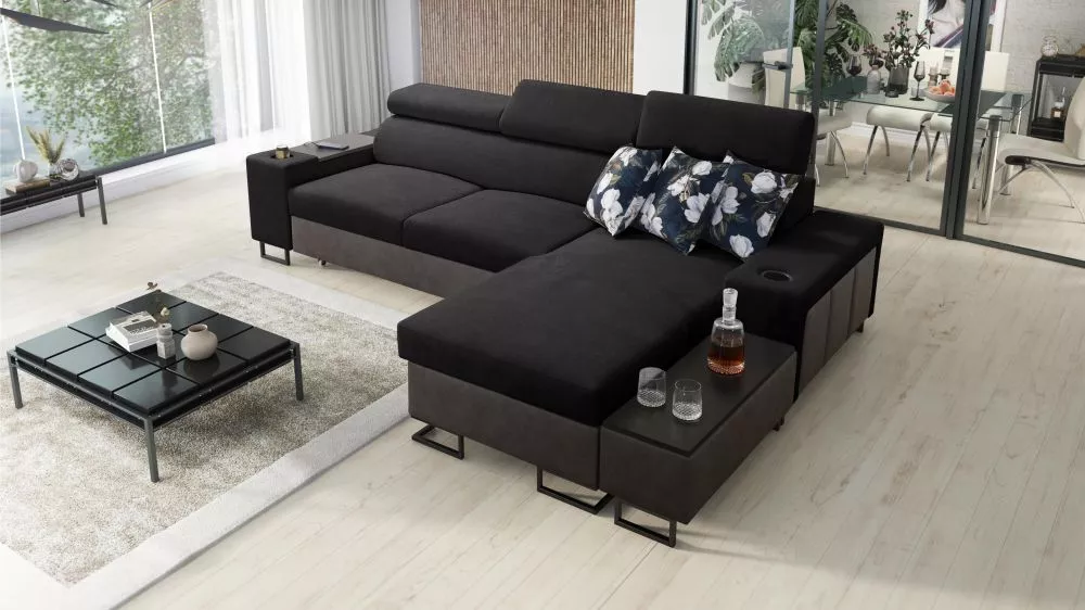 Dīvāns Melody 1 Maxi Premium Standard · Melns + grafīts · 182 × 291 × 84 cm
