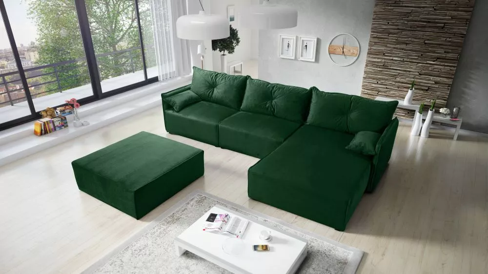 Dīvāns Leon 2 Standard ar pufu · Zaļš · 179 × 318 × 85 cm